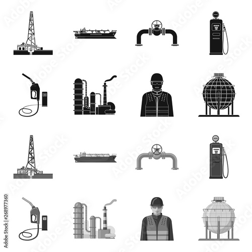 Isolated object of oil and gas symbol. Collection of oil and petrol stock vector illustration.