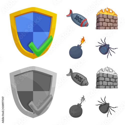 Vector design of virus and secure symbol. Collection of virus and cyber vector icon for stock. photo