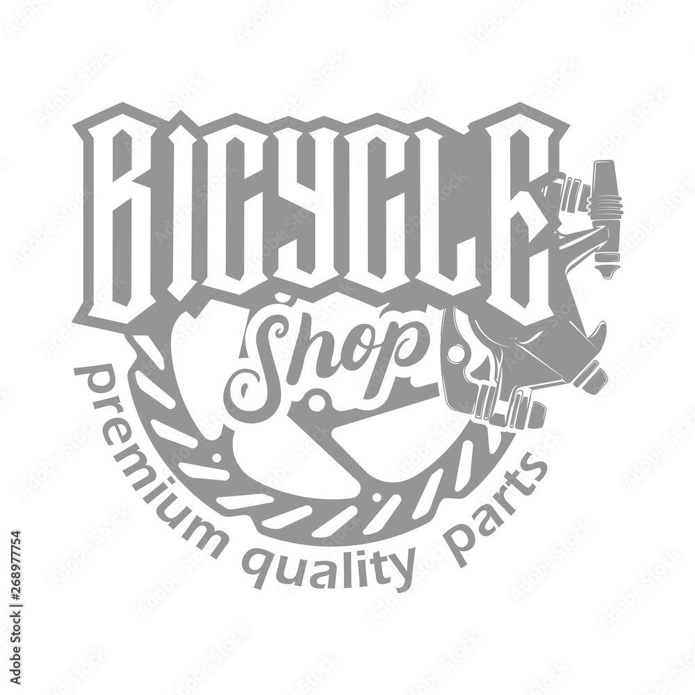 Naklejka premium Bicycle shop logotype and badge on white background, monochrome style, vector