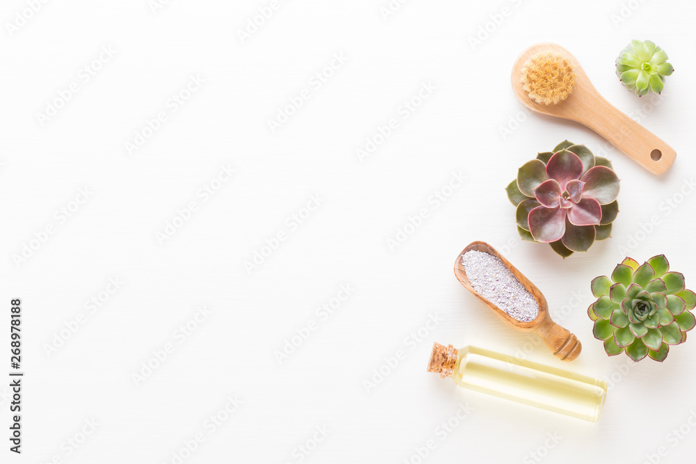 Bio herbal green cosmetic arrangement, sea salt and handmade cosmetic.