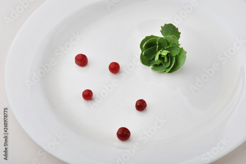 Leaf vegetable on large white plate isolated on white background