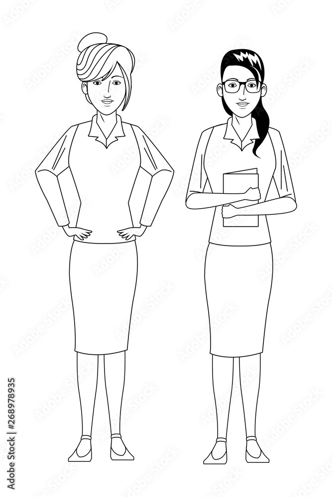 businesswomen avatar cartoon character black and white businesswomen avatar cartoon character black and white