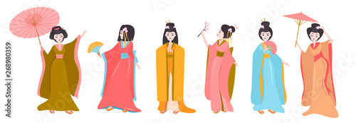 Valokuva Collection of Japanese characters design geisha