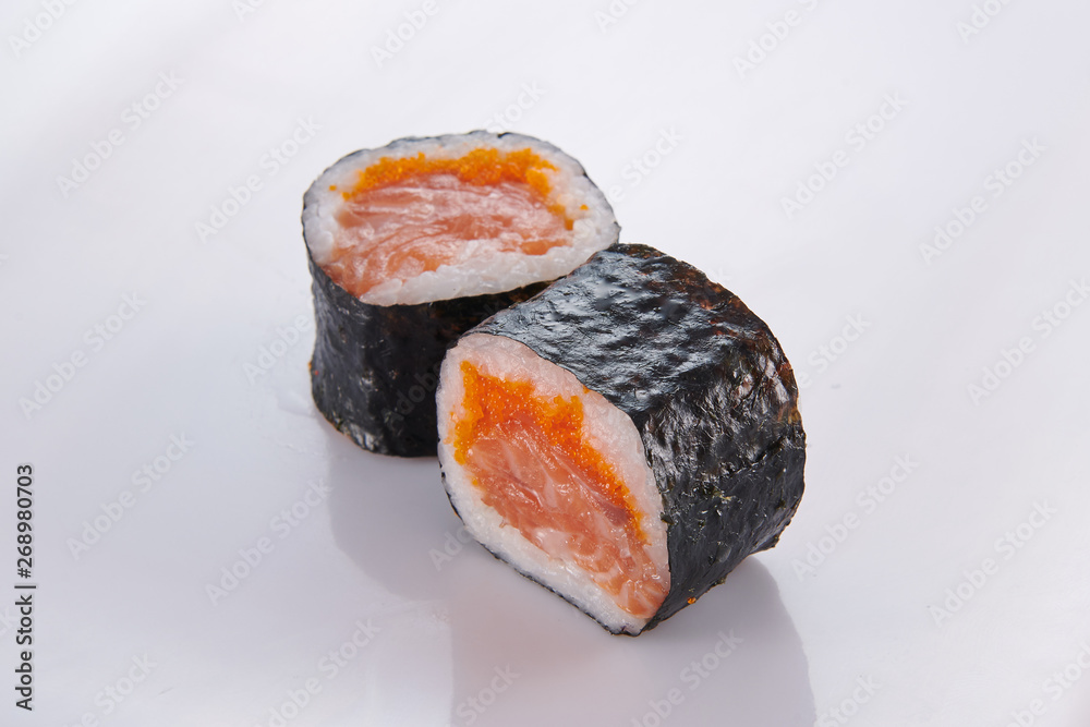 japanese food. sushi with seafood on white background japanese food. sushi with seafood on white background