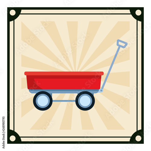 wagon icon cartoon on vintage striped frame