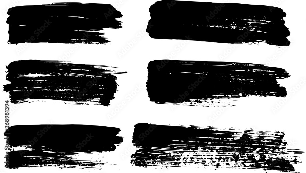 Set of vector brush strokes. Dirty ink texture splatters. Grunge rectangle text boxes Set of vector brush strokes. Dirty ink texture splatters. Grunge rectangle text boxes