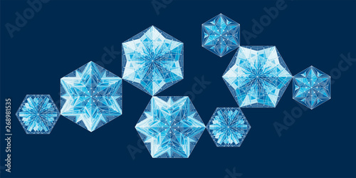 Geometrical snowflakes vector illustrations set