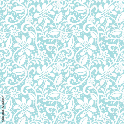 Seamless turquoise lace background with floral pattern