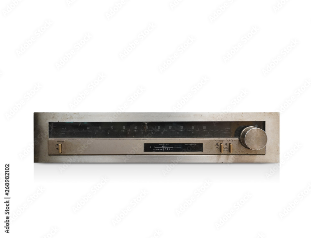 Fototapeta premium front view antique radio on white background,technology background, copy space