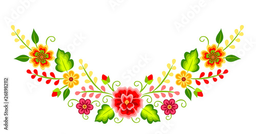 Fototapeta Mexican colorful bright floral corner decoration isolated on white