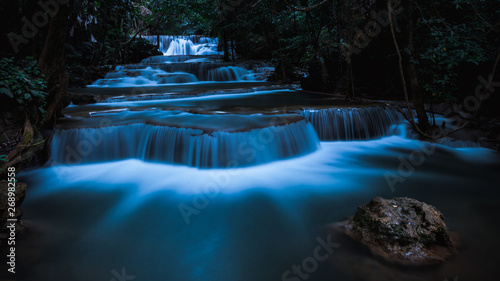 long exposure waterfall in the park at night