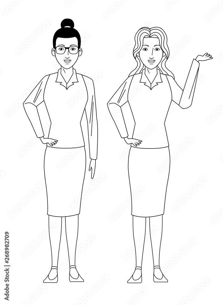 businesswomen avatar cartoon character black and white businesswomen avatar cartoon character black and white