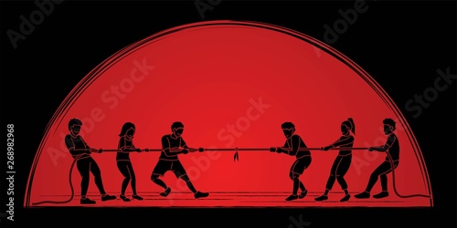 Children playing tug of war cartoon graphic vector