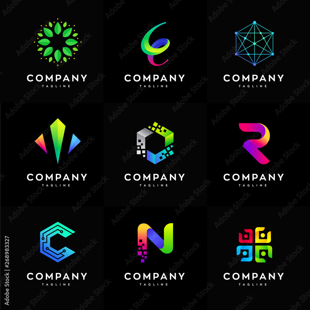 Modern logo design template set, Abstract logo set, colorful logo set, minimalist logo design template set of 9 Modern logo design template set, Abstract logo set, colorful logo set, minimalist logo design template set of 9