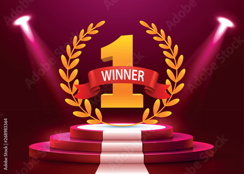 Stage podium with lighting, Stage Podium Scene with for Award Ceremony on red Background