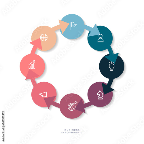 8 steps circle chart with business icon, Circle infographic or Circular diagram.