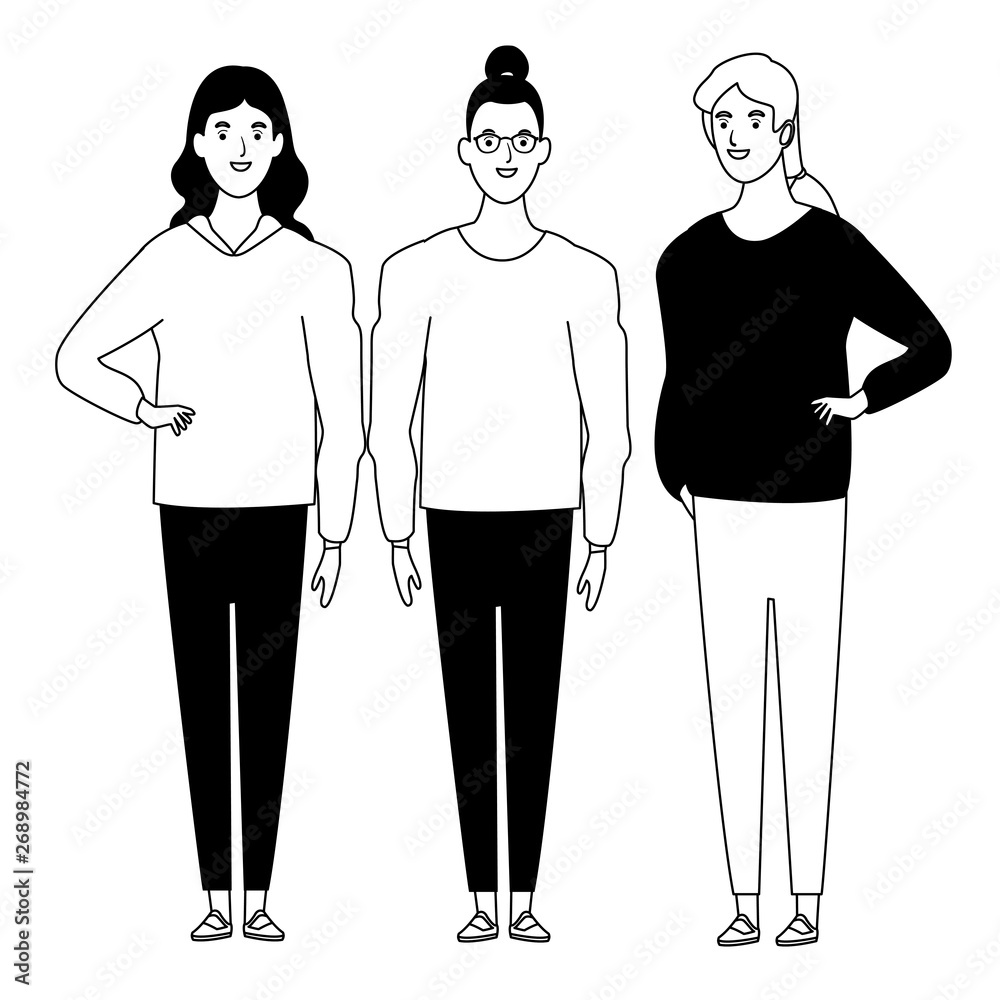 women avatar cartoon character in black and white women avatar cartoon character in black and white