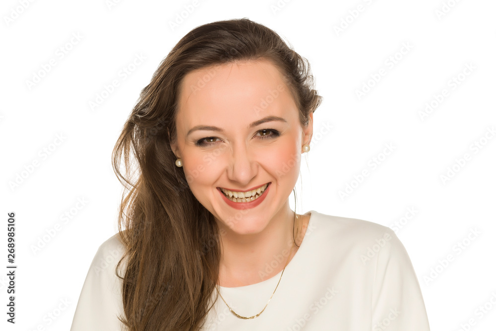 Youngs smiling woman on white background Youngs smiling woman on white background