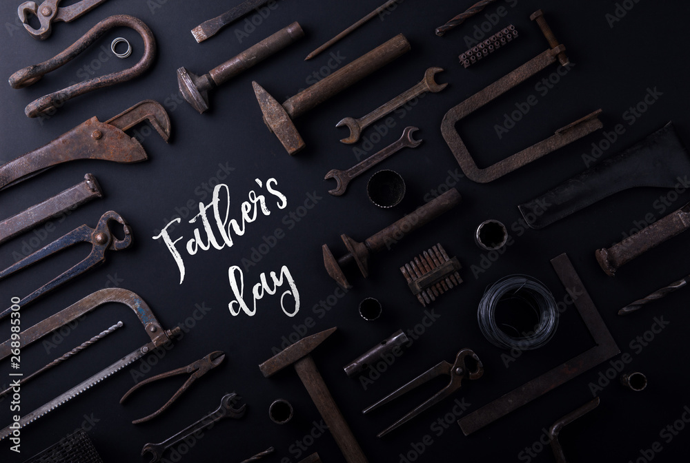 Fathers day greeting card concept. Flat lay.