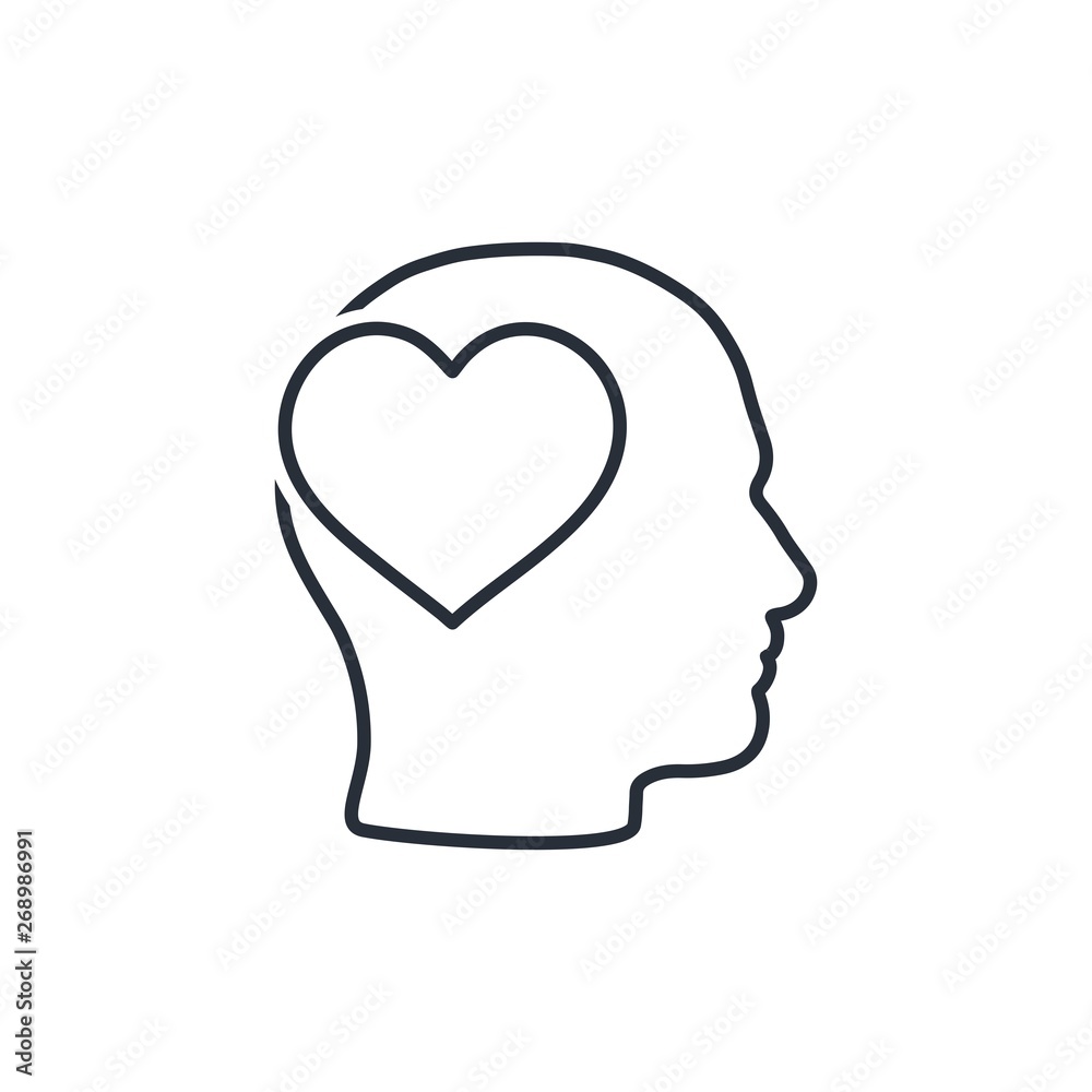 Human head, heart. Vector linear icon. Human head, heart. Vector linear icon.