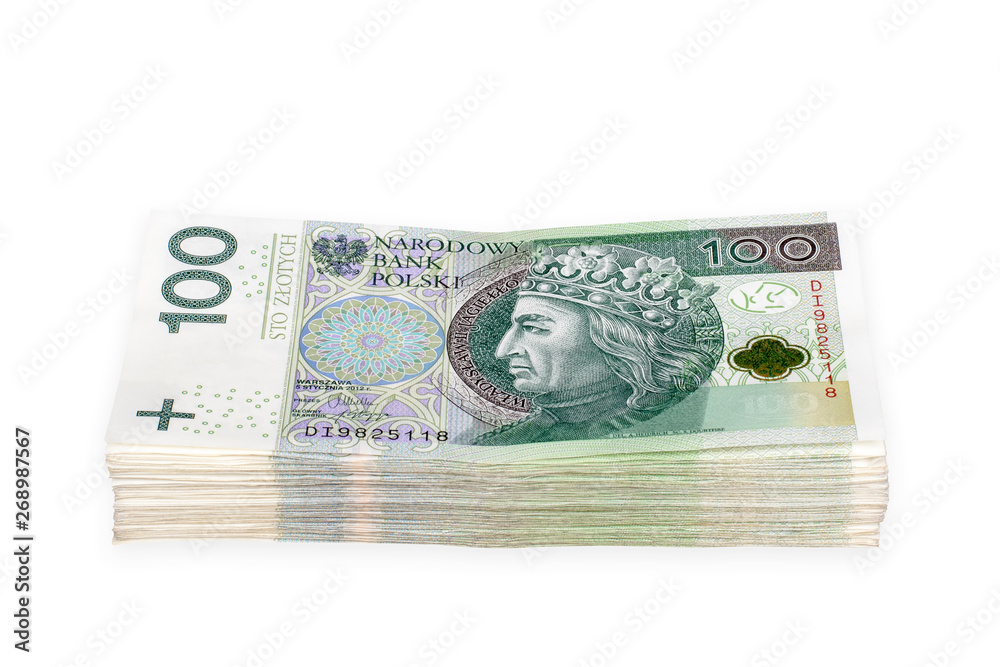 Bundle of polish 100 zloty banknotes. Isolated on white. Clipping Path included. Bundle of polish 100 zloty banknotes. Isolated on white. Clipping Path included.