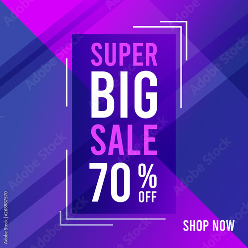 Super big sale modern banner. Promotion square banner on purple background