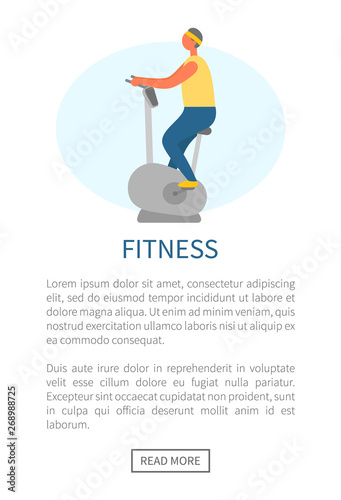 Person in sportswear sitting on velo machine vector. Man using bike to become healthy, active lifestyle cardiovascular training , healthcare of character banner
