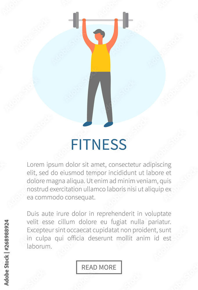 Fitness workout and sport, body building, man lifting weight vector. Bicep muscles pumping, healthy lifestyle and physical activity, gym training Fitness workout and sport, body building, man lifting weight vector. Bicep muscles pumping, healthy lifestyle and physical activity, gym training