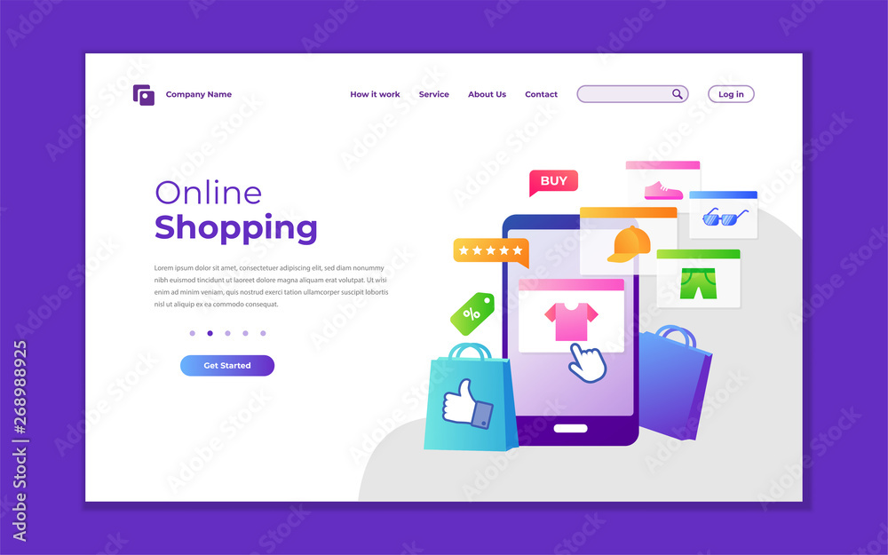 Landing page template of Online Shopping. Modern flat design concept of web page design for website and mobile website. Vector Illustrations