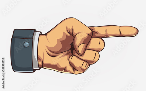 Arm pointing direction. Drawn forefinger. Retro style