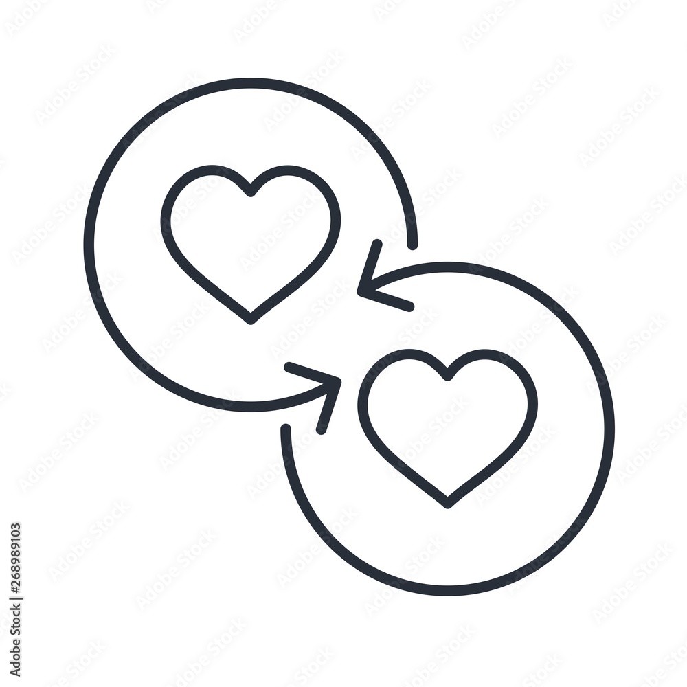 Exchange of hearts. Relationship, trust, love. Vector linear icon. Exchange of hearts. Relationship, trust, love. Vector linear icon.