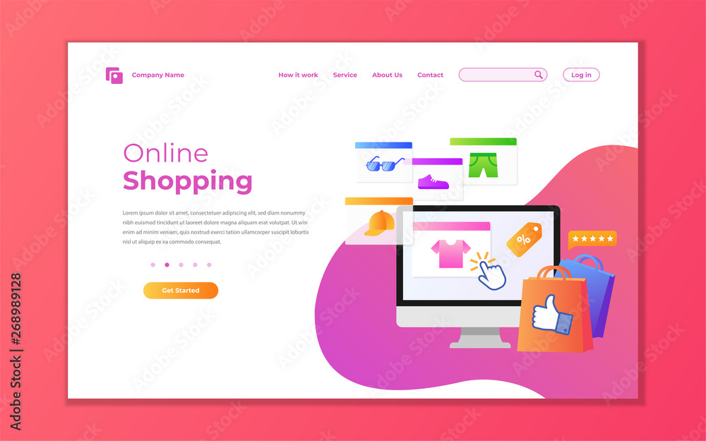 Landing page template of Online Shopping. Modern flat design concept of web page design for website and mobile website. Vector Illustrations Landing page template of Online Shopping. Modern flat design concept of web page design for website and mobile website. Vector Illustrations