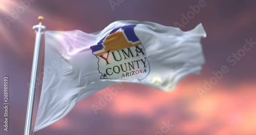 Flag of Yuma county at sunset, state of Arizona, in United States - loop