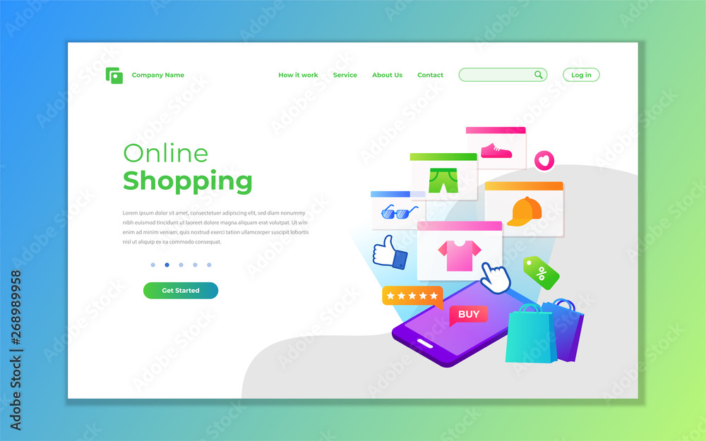 Landing page template of Online Shopping. Modern flat design concept of web page design for website and mobile website. Vector Illustrations Landing page template of Online Shopping. Modern flat design concept of web page design for website and mobile website. Vector Illustrations