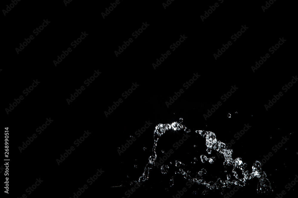Obraz premium water splash drop to the ground on Black background . Close up of splash of water forming explode shape