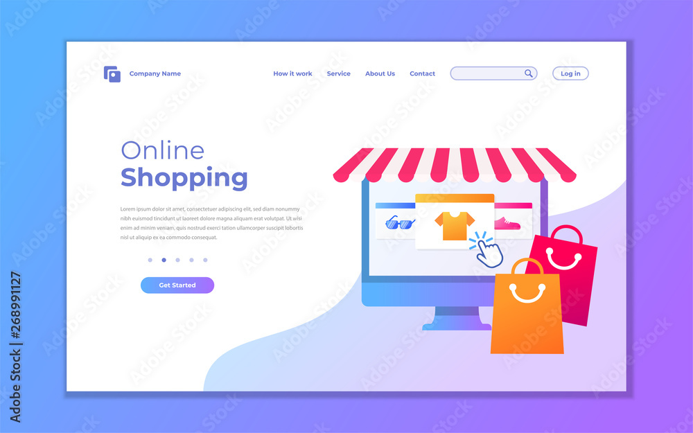 Landing page template of Online Shopping. Modern flat design concept of web page design for website and mobile website. Vector Illustrations Landing page template of Online Shopping. Modern flat design concept of web page design for website and mobile website. Vector Illustrations