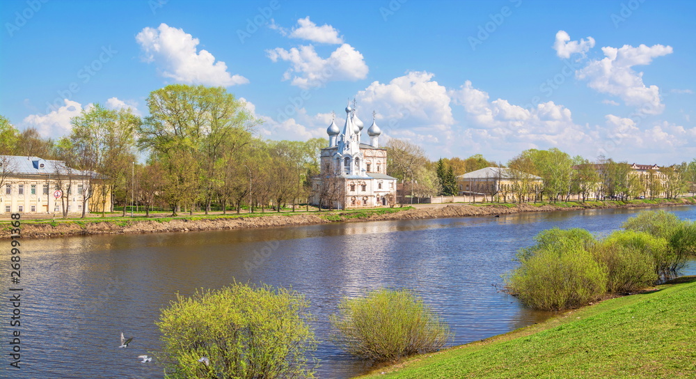 The ancient Church of St. John Chrysostom on  banks of  river in  ancient Russian city of Vologda