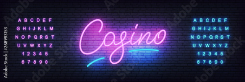 Casino neon template. Glowing lettering Casino for gambling.