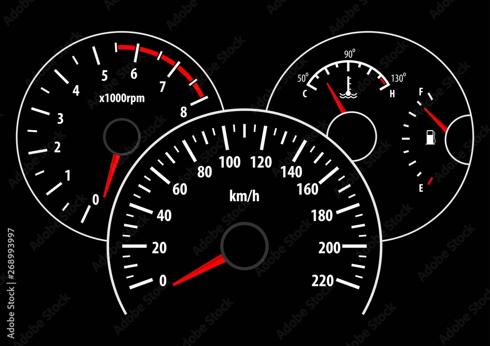 Car dashboard with speedometer, tachometer, fuel and temperature gauge. Vector illustration Car dashboard with speedometer, tachometer, fuel and temperature gauge. Vector illustration