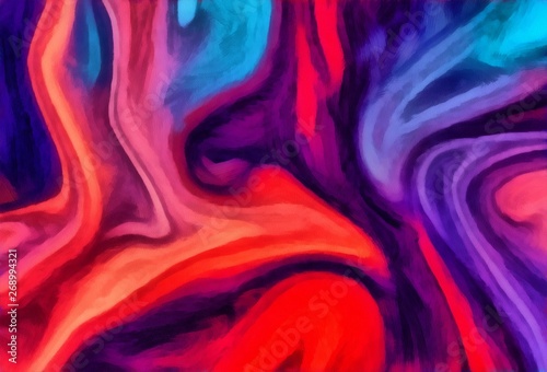Abstract surrealistic background. Very colorful and warm pattern in juicy colors. Swirls and waves design. Paint and cartoon lines elements. Glow effect. 