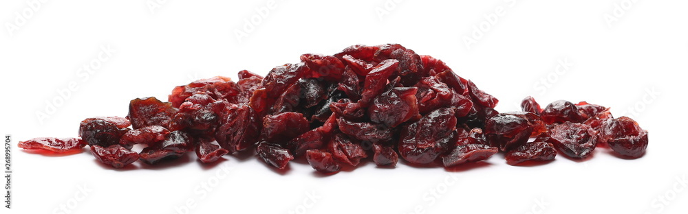Dried cranberries isolated on white background, top view Dried cranberries isolated on white background, top view