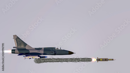 a fighter jet launches a missile (3d rendering)