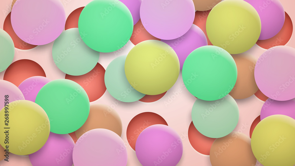 Abstract background of holes and multicolored circles with shadows