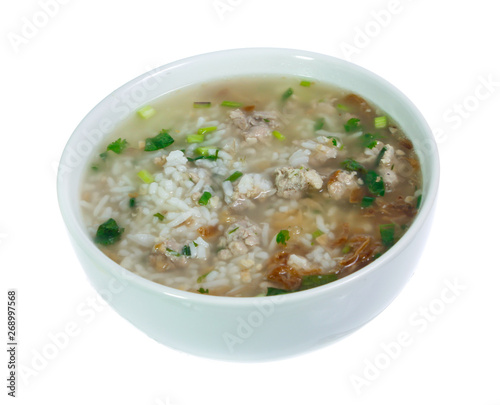 Boiled rice pork  isolated on white