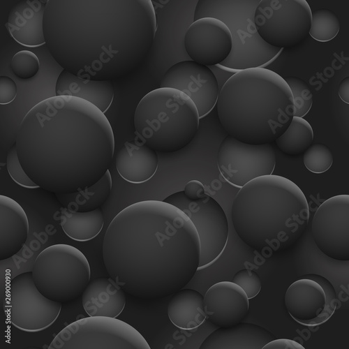 Abstract seamless pattern or background of holes and circles with shadows in black and gray colors