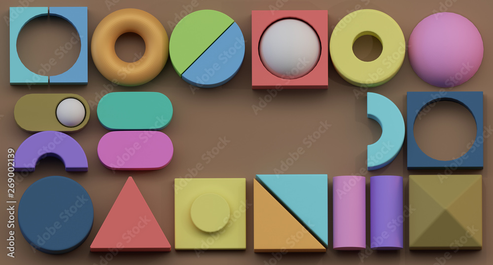 Baby fun background of different 3d spheres and color. 3D illustration