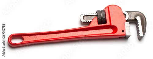Fotografía Metal adjustable wrench with a red handle isolated on white background