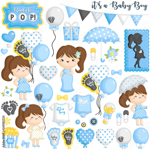 A Vector Set of Pregnant Moms who is Ready to Pop the Baby Boy Soon 
