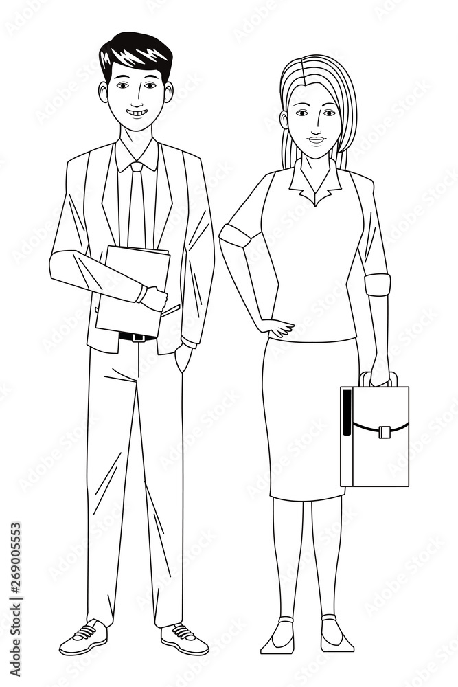 business couple avatar black and white
