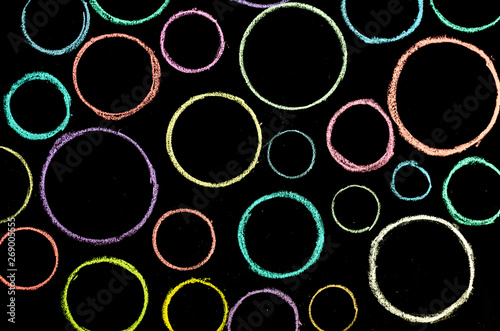 colored hand drawn circles on chalkboard